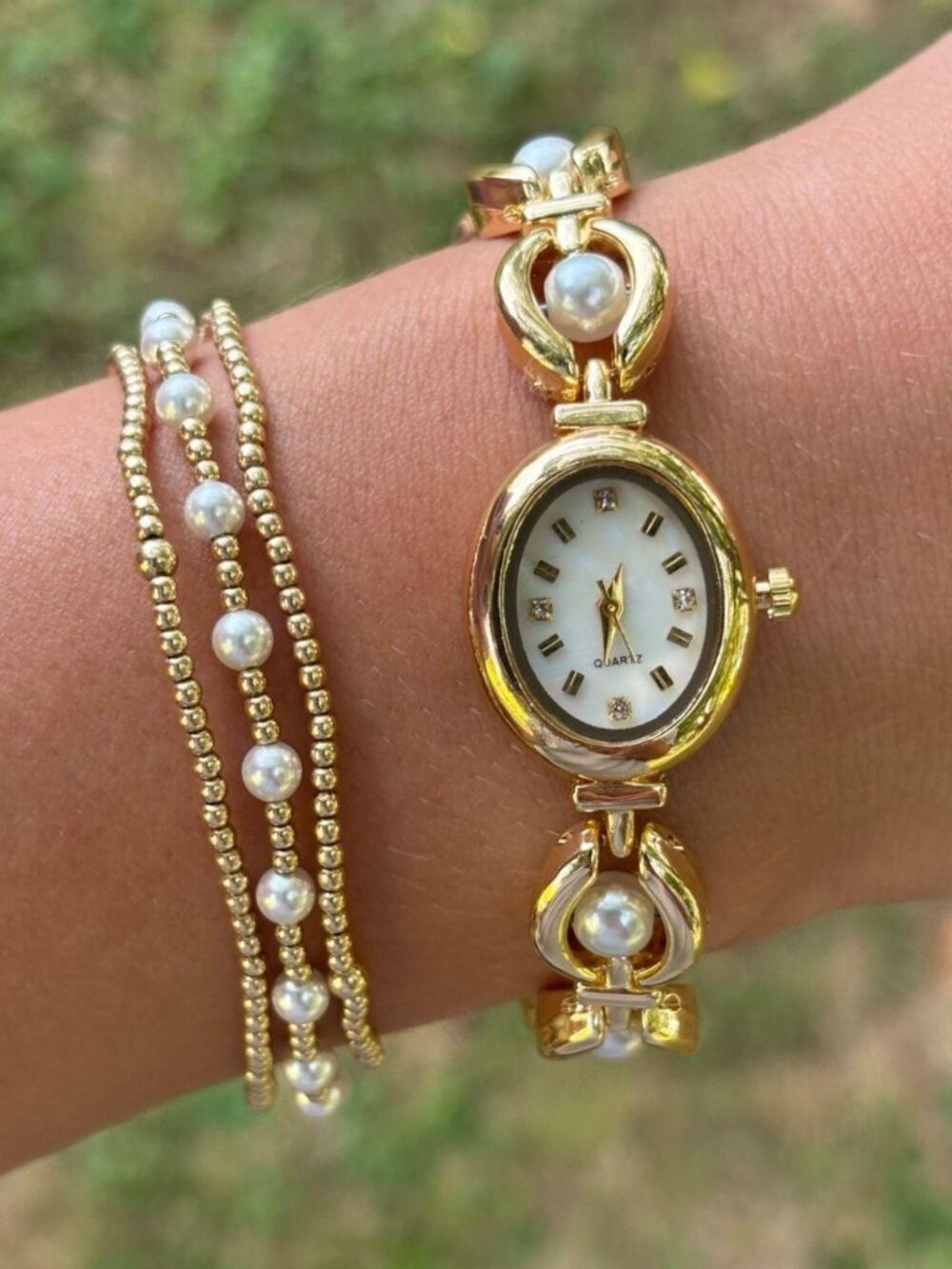 Cute Preppy Pearl Link Bracelet Watch Preppy Y2K OS